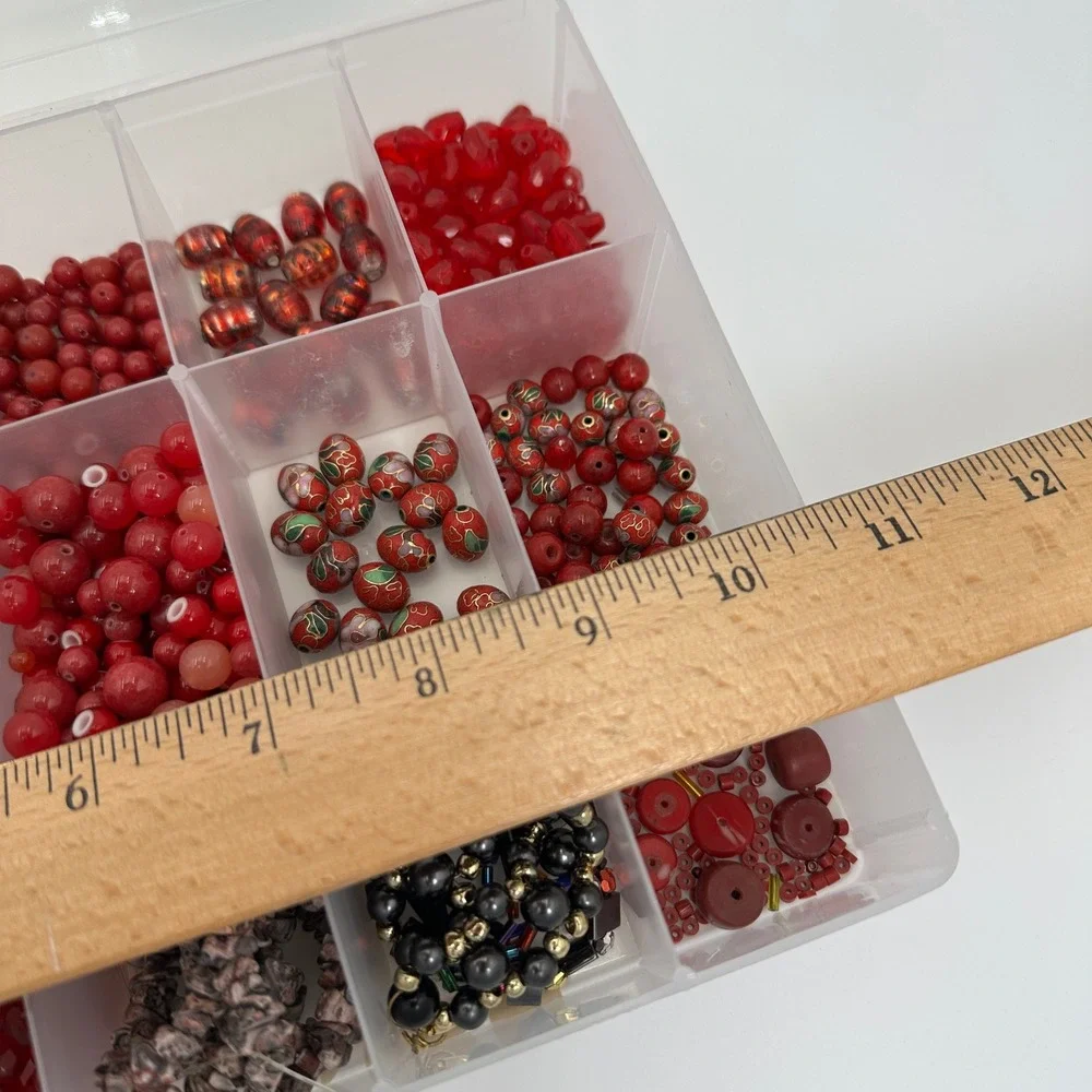 Large Red Glass Bead Lot Jewelry Making Supplies Floral Craft Organizer Case